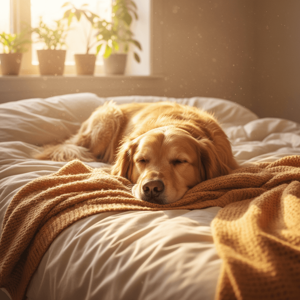 Golden retriever relaxing on a Sunny Paws sun bed
