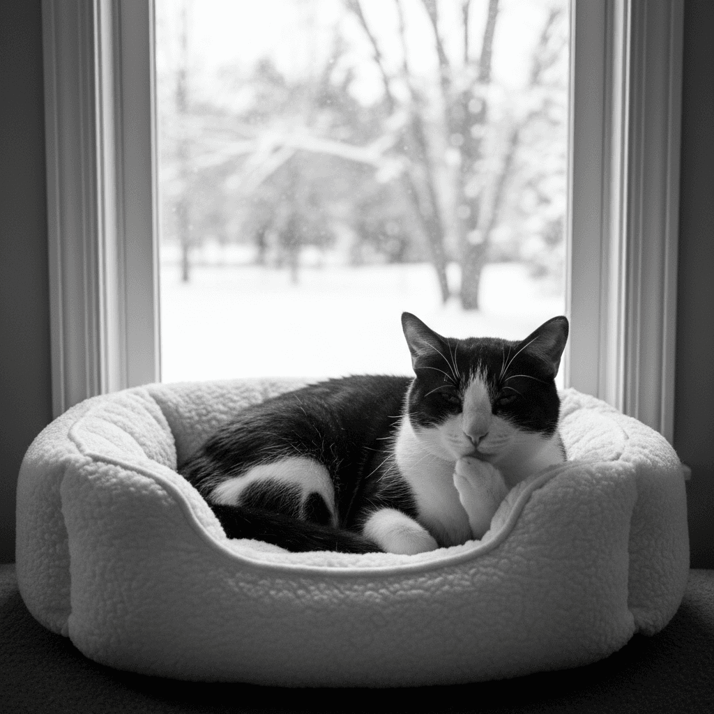 Cat lounging peacefully on a Sunny Paws sun bed