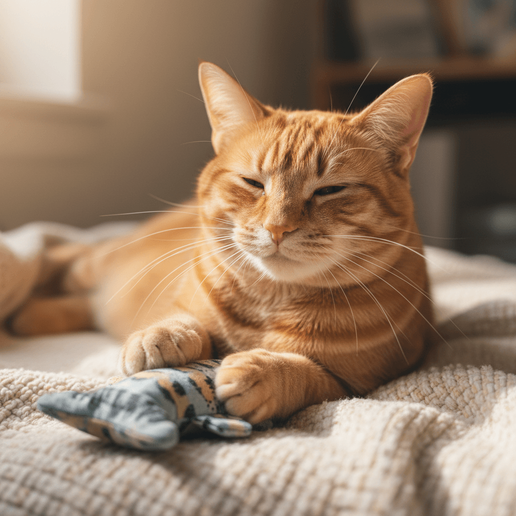 Cat taking a cozy nap on a Sunny Paws sun bed