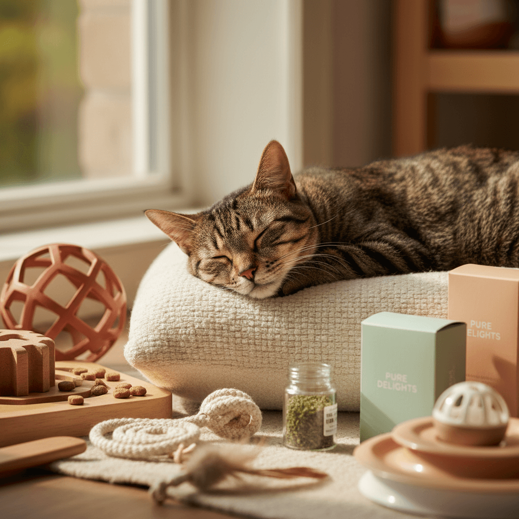 Cat enjoying sunshine on bed